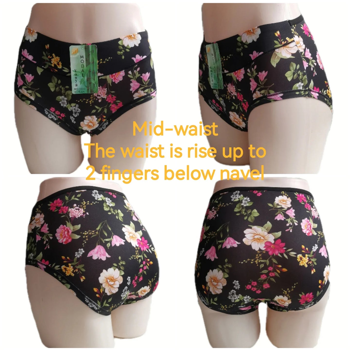 Bamboo Fiber Panties,Plus Sizes Underwear Panties,Women's Panties With Floral Pattern,Mid-waist Women's Briefs,Large Panty Woman