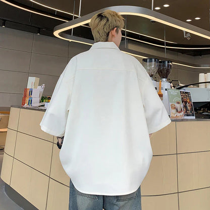 Bamboo Embroidery Shirts Men Summer Male Handsome Chic Fashion Ins High Street Half-sleeve Cool Casual Baggy New Shirt 5XL-M