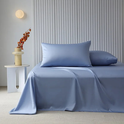 100%Organic Eucalyptus Plain Blue Flat Bed Sheets Lyocell Silky Soft Smooth Breathable Gentle to Skin Pillow shams