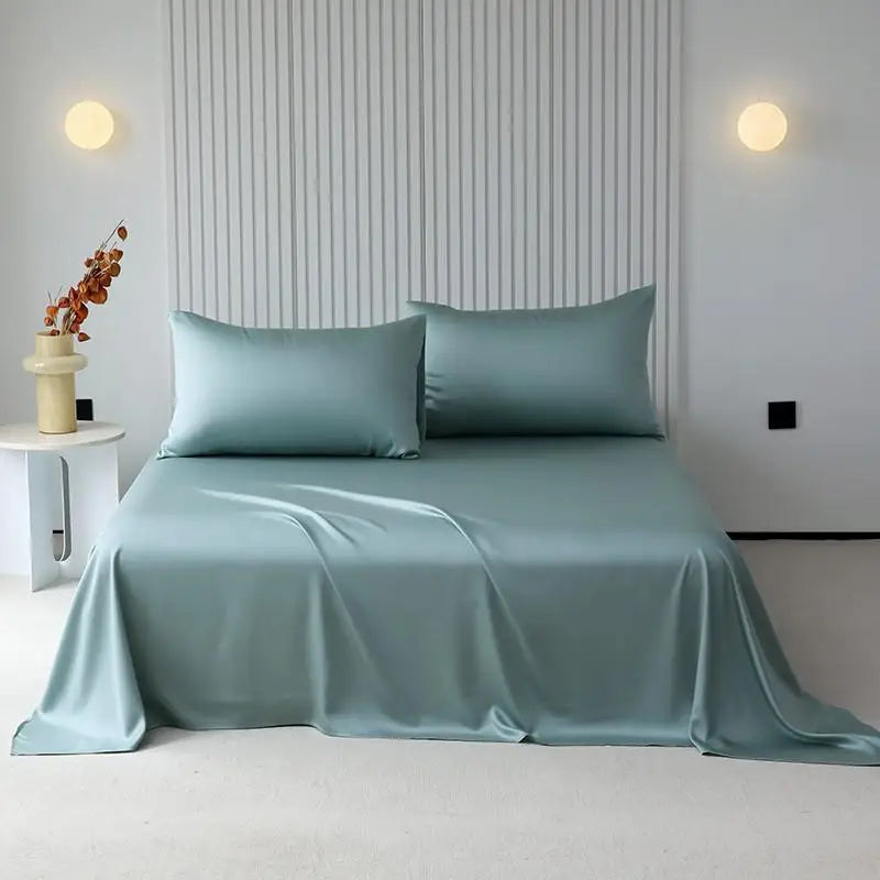 100%Organic Eucalyptus Plain Blue Flat Bed Sheets Lyocell Silky Soft Smooth Breathable Gentle to Skin Pillow shams