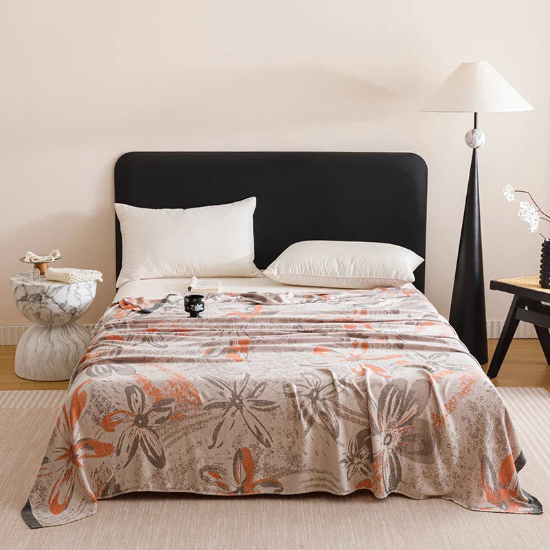 Natural Bamboo Fiber Blanket Breathable Sofa Bed Cover For Home Outdoor Jacquard Floral Cooling Summer Quilt Drop Shipping