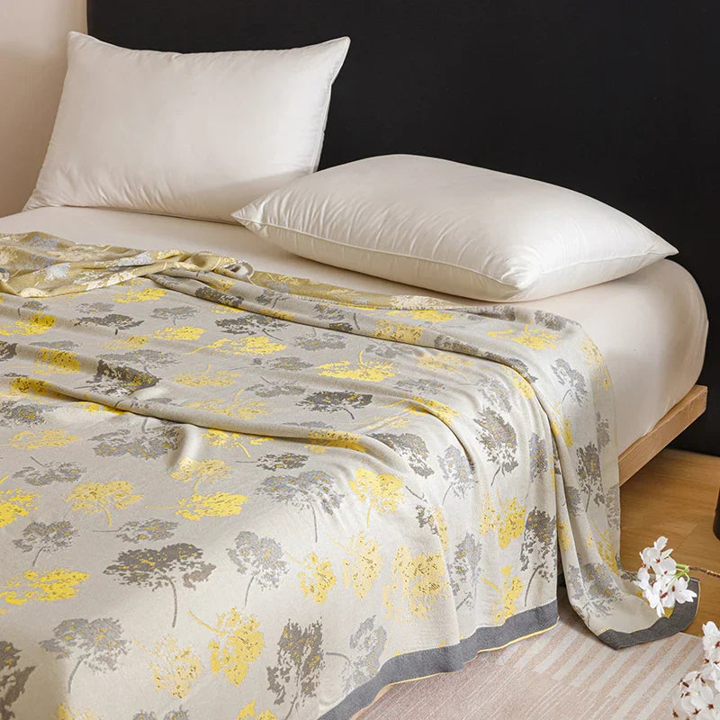 Natural Bamboo Fiber Blanket Breathable Sofa Bed Cover For Home Outdoor Jacquard Floral Cooling Summer Quilt Drop Shipping