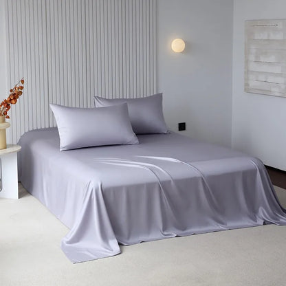 100%Organic Eucalyptus Plain Blue Flat Bed Sheets Lyocell Silky Soft Smooth Breathable Gentle to Skin Pillow shams