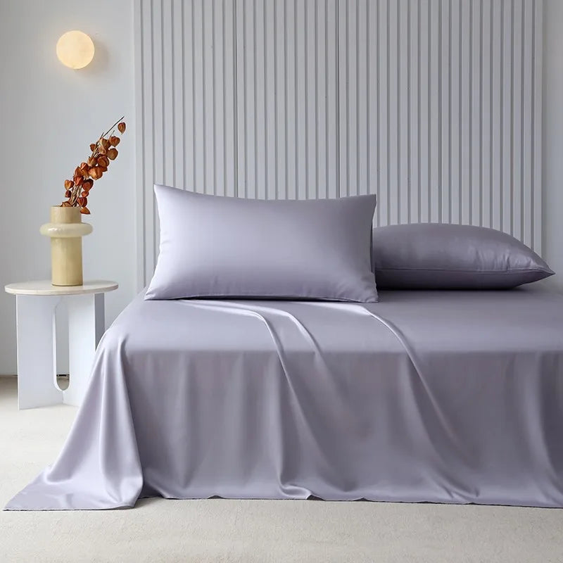 100%Organic Eucalyptus Plain Blue Flat Bed Sheets Lyocell Silky Soft Smooth Breathable Gentle to Skin Pillow shams