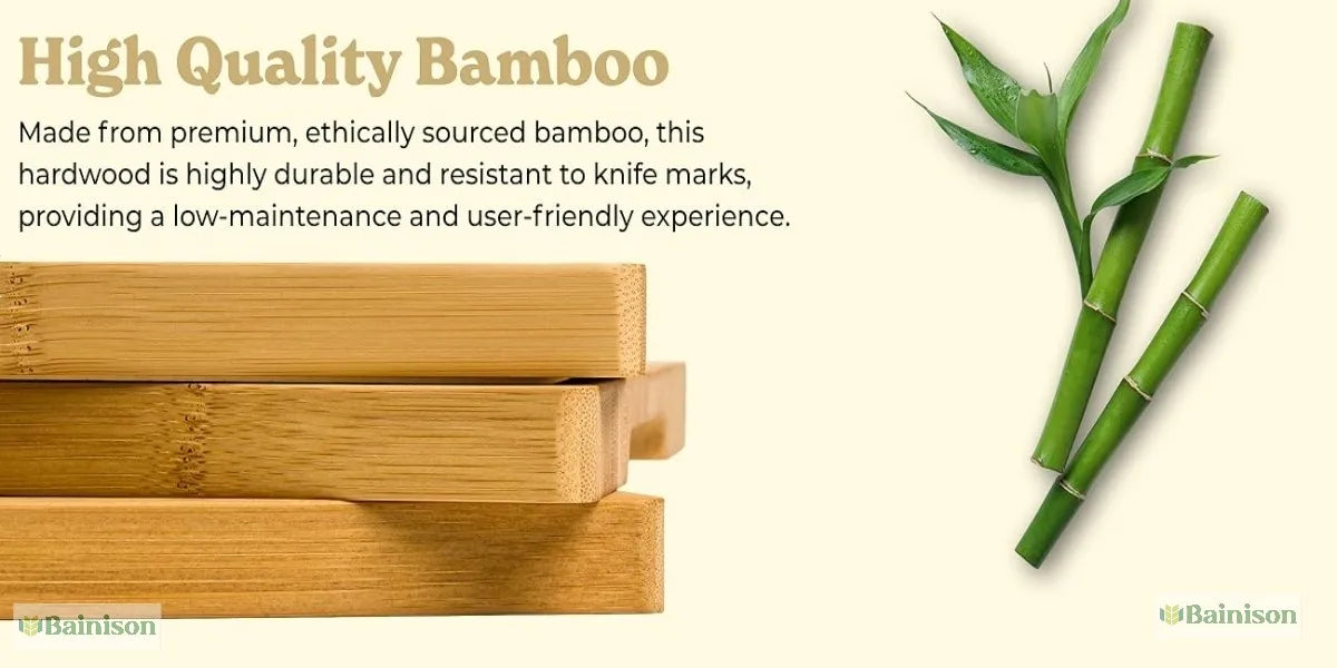 BainisonBamboo Cutting Board for Kitchen & Picnic – Waterproof, Grooved Surface for Non-Slip, Ideal for Fruits & Vegetables