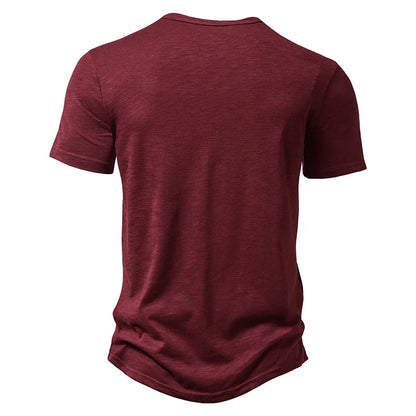 Bamboo Fiber T Shirt Men Casual High Quality Summer Short Sleeve Henley Neck Mens T Shirts Fashion Basic T-shirt Male