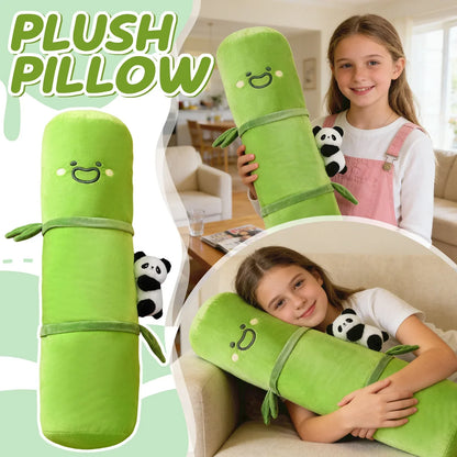 Green Style Long Pillow With Bear Ornament Cartoon Bamboo Shaped Bed Sofa Comfort Pillow Home Creatively Soft Bamboo Pillow