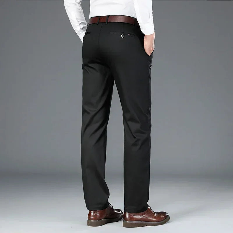 Bamboo Fiber Men's Casual Pants Black Spring Autumn New Style Stretch Straight Breathable Classic Business Suit Trousers Male