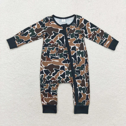 Wholesale Newborn Baby Boy Bamboo Camo Clothing Long Sleeves Zipper Jumpsuit Kids Children Toddler Spring Fall One-piece Romper