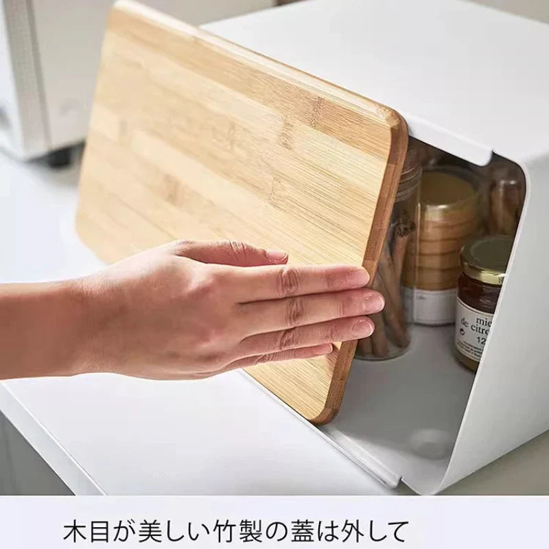 Bamboo Bread Box for Kitchen Storage,Airtight Food Container for Snacks Organization,Multi-Purpose Pantry Organizer with Handles