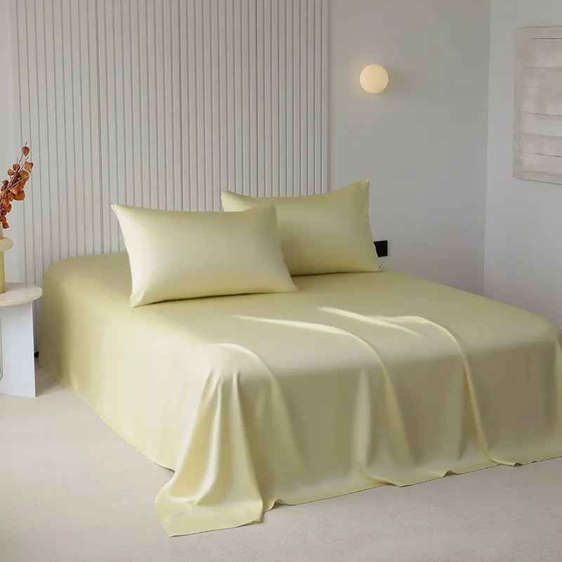 100%Organic Eucalyptus Plain Blue Flat Bed Sheets Lyocell Silky Soft Smooth Breathable Gentle to Skin Pillow shams