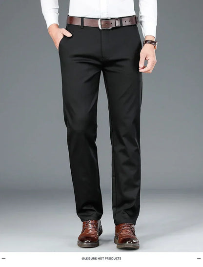 Bamboo Fiber Men's Casual Pants Black Spring Autumn New Style Stretch Straight Breathable Classic Business Suit Trousers Male