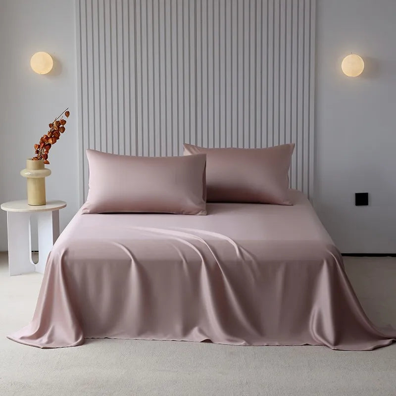 100%Organic Eucalyptus Plain Blue Flat Bed Sheets Lyocell Silky Soft Smooth Breathable Gentle to Skin Pillow shams