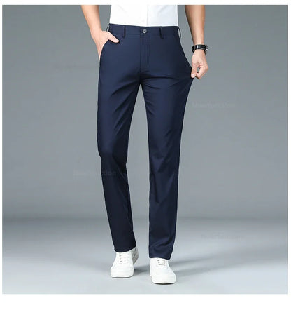 Bamboo Fiber Straight Business Pants Men Summer Clothes Fashion Classic Designer Breathable Casual Long Formal Trouser Male