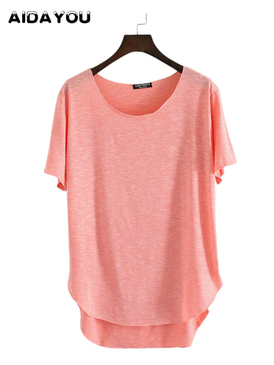 Women Bamboo  T-shirt Round Neck Solid Color Summer Tshirt Girl Cooling Short-sleeved Floral Casual Ouc365a