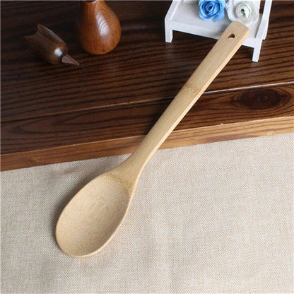 6 Pieces Bamboo Spoon Spatula Kitchen Utensil Wooden Cooking Tool Mixing Set