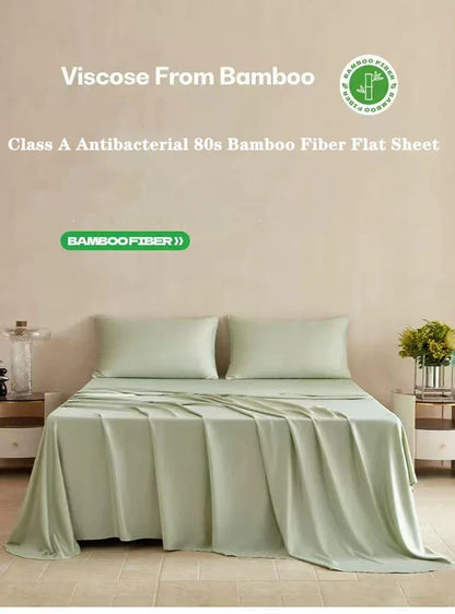 100% Bamboo Fibre Bedsheet Twin Queen King Size Flat Sheet Summer Solid Color Antibacterial Cooling Single And Double Bed Linens