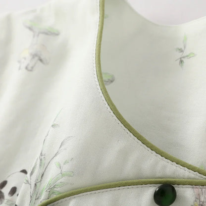 2025 Bamboo Cotton Gauze Pajamas Women's Chinese Retro Style Round Neck Loungewear Thin Nine-quarter Sleeve Loose Home Clothes