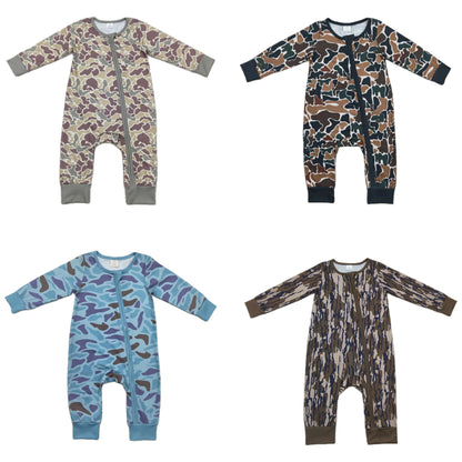 Wholesale Newborn Baby Boy Bamboo Camo Clothing Long Sleeves Zipper Jumpsuit Kids Children Toddler Spring Fall One-piece Romper