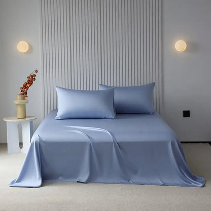100%Organic Eucalyptus Plain Blue Flat Bed Sheets Lyocell Silky Soft Smooth Breathable Gentle to Skin Pillow shams