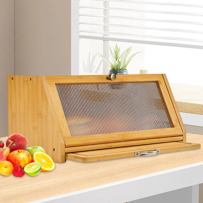 Bamboo Bread Box Cutting Board Combo, Large Capacity Kitchen Corner Organizer for Pantry Storage