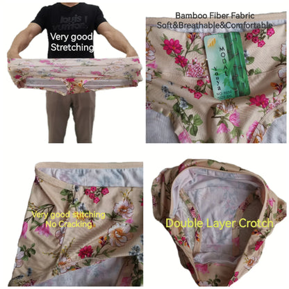 Bamboo Fiber Panties,Plus Sizes Underwear Panties,Women's Panties With Floral Pattern,Mid-waist Women's Briefs,Large Panty Woman