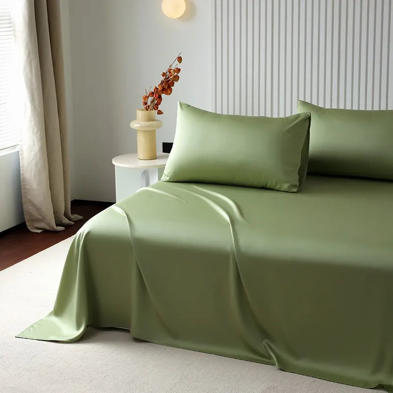 100%Organic Eucalyptus Plain Blue Flat Bed Sheets Lyocell Silky Soft Smooth Breathable Gentle to Skin Pillow shams