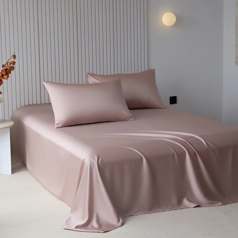 100%Organic Eucalyptus Plain Blue Flat Bed Sheets Lyocell Silky Soft Smooth Breathable Gentle to Skin Pillow shams