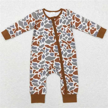Wholesale Newborn Baby Boy Bamboo Camo Clothing Long Sleeves Zipper Jumpsuit Kids Children Toddler Spring Fall One-piece Romper