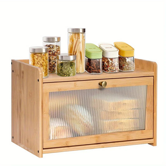 Bamboo Bread Box with Acrylic Window - Vintage Farmhouse Kitchen Storage Organizer for Bread, Pantry & Countertop