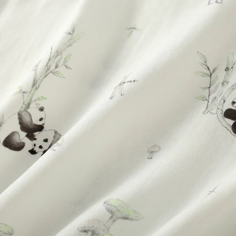 2025 Bamboo Cotton Gauze Pajamas Women's Chinese Retro Style Round Neck Loungewear Thin Nine-quarter Sleeve Loose Home Clothes