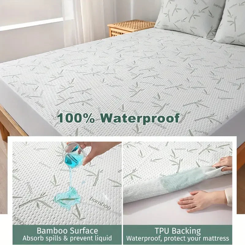 1pc Bamboo Mattress Protector, Breathable and Cooling Mattress Cover, 3D Air Fabric Fitted Bed Sheet 90/140/160cm size